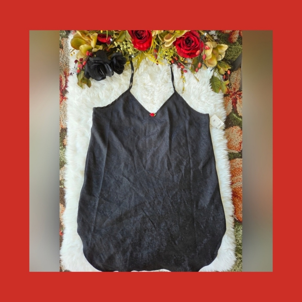 Vintage Kristine Tyler Intimates Slip Dress Black Polyester Rosette Sleeveless L